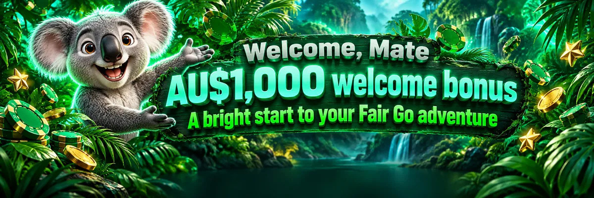 Kev the smiling koala gives a thumbs-up beside glowing casino chips and a bold AU$1,000 welcome bonus badge in a dark tropical jungle